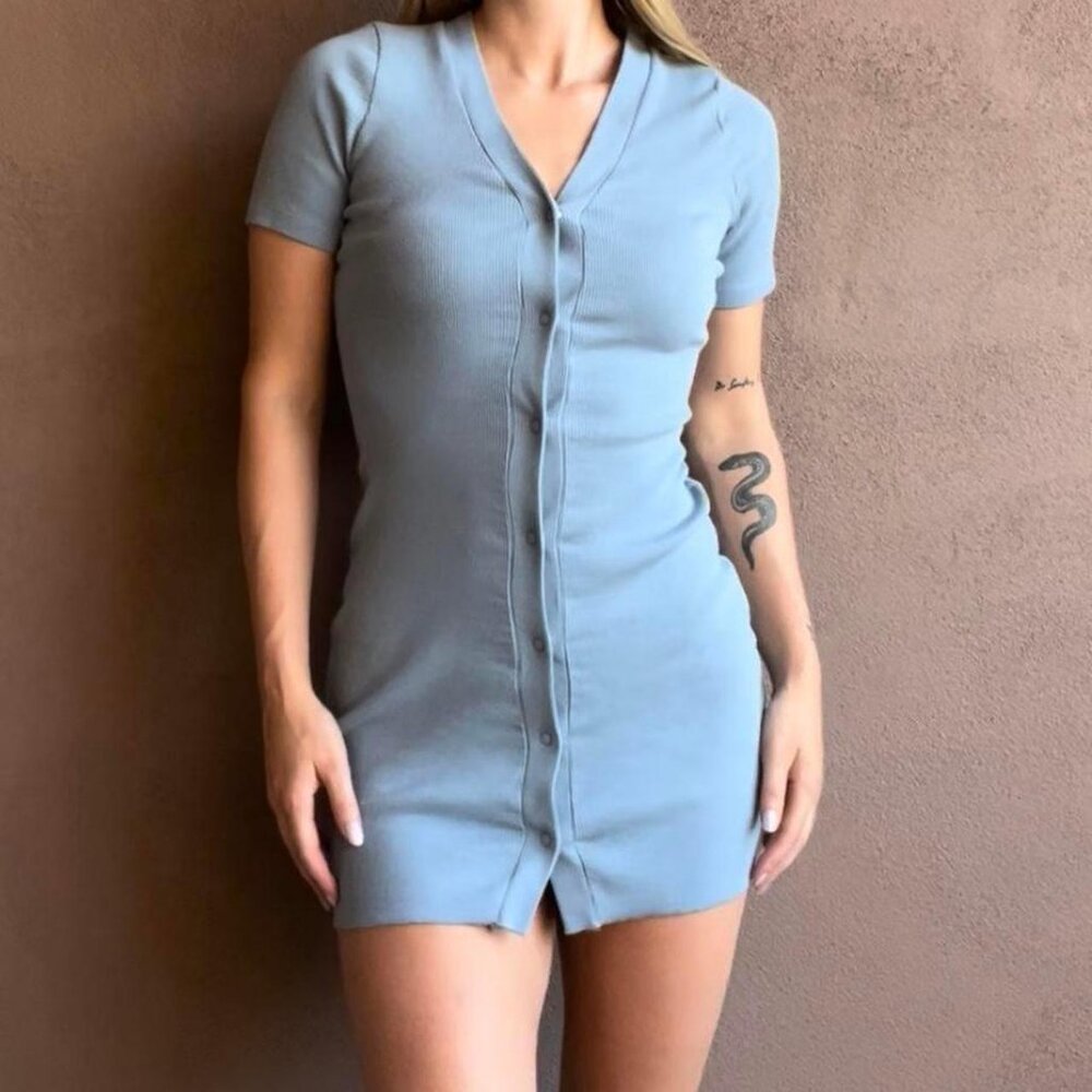 Blue Button Down Mini Dres